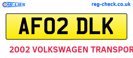 AF02DLK are the vehicle registration plates.
