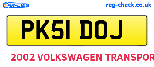 PK51DOJ are the vehicle registration plates.