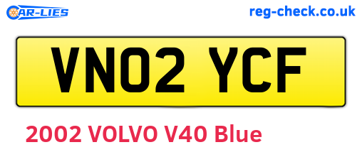 VN02YCF are the vehicle registration plates.