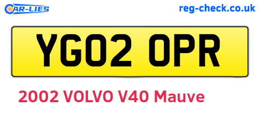 YG02OPR are the vehicle registration plates.