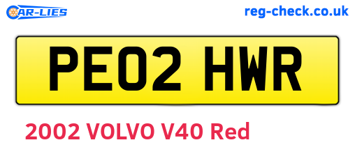 PE02HWR are the vehicle registration plates.