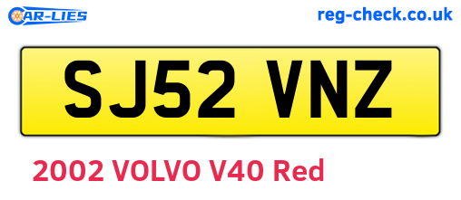 SJ52VNZ are the vehicle registration plates.