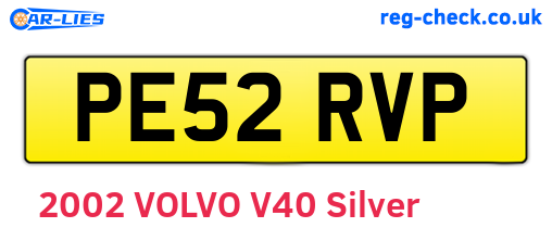 PE52RVP are the vehicle registration plates.