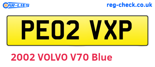 PE02VXP are the vehicle registration plates.
