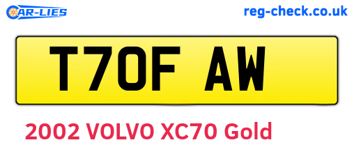 T70FAW are the vehicle registration plates.