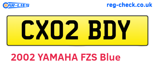CX02BDY are the vehicle registration plates.