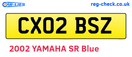 CX02BSZ are the vehicle registration plates.