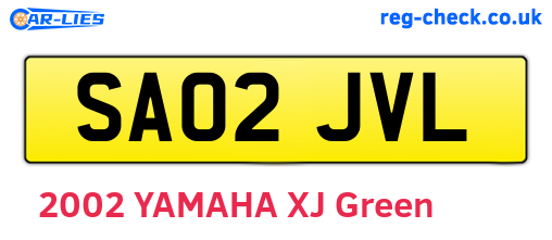 SA02JVL are the vehicle registration plates.