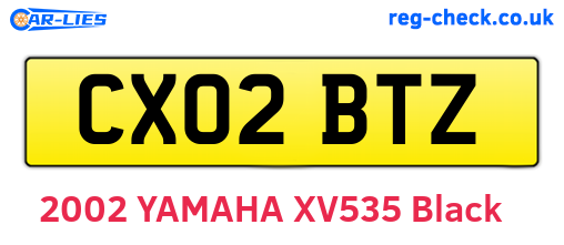 CX02BTZ are the vehicle registration plates.