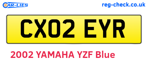 CX02EYR are the vehicle registration plates.