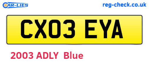 CX03EYA are the vehicle registration plates.