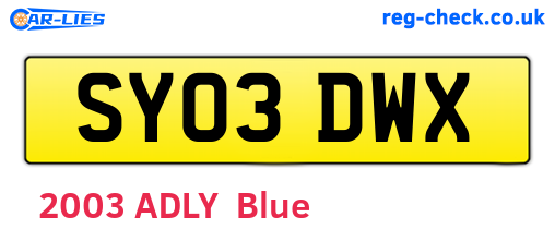 SY03DWX are the vehicle registration plates.