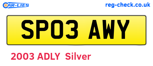 SP03AWY are the vehicle registration plates.
