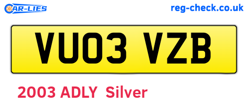 VU03VZB are the vehicle registration plates.