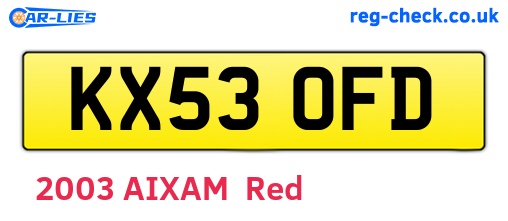 KX53OFD are the vehicle registration plates.