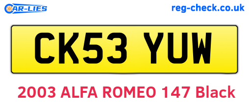 CK53YUW are the vehicle registration plates.