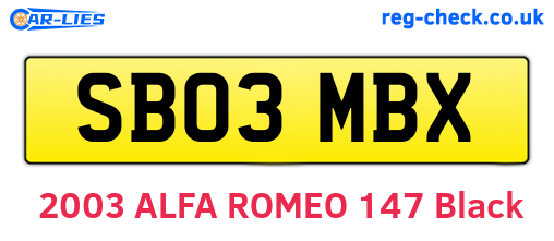 SB03MBX are the vehicle registration plates.