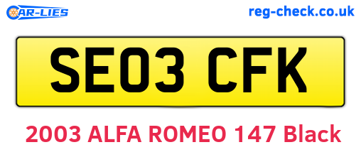 SE03CFK are the vehicle registration plates.