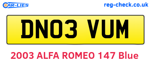 DN03VUM are the vehicle registration plates.