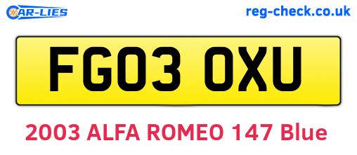FG03OXU are the vehicle registration plates.
