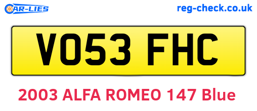 VO53FHC are the vehicle registration plates.