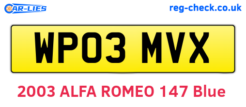 WP03MVX are the vehicle registration plates.