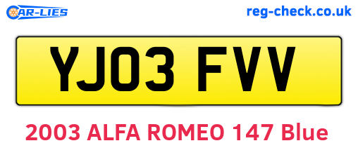 YJ03FVV are the vehicle registration plates.