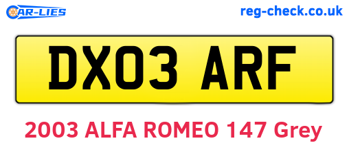 DX03ARF are the vehicle registration plates.