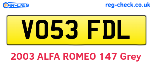 VO53FDL are the vehicle registration plates.
