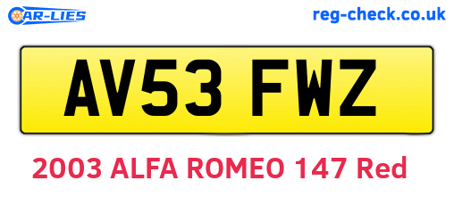 AV53FWZ are the vehicle registration plates.