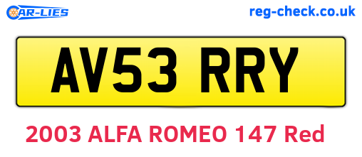AV53RRY are the vehicle registration plates.