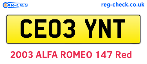 CE03YNT are the vehicle registration plates.
