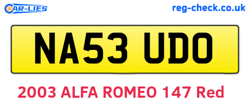 NA53UDO are the vehicle registration plates.