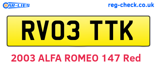 RV03TTK are the vehicle registration plates.
