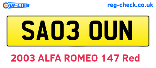 SA03OUN are the vehicle registration plates.