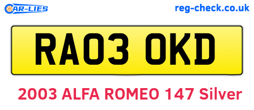 RA03OKD are the vehicle registration plates.