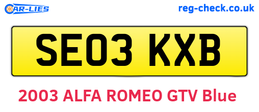 SE03KXB are the vehicle registration plates.