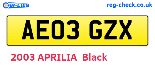 AE03GZX are the vehicle registration plates.