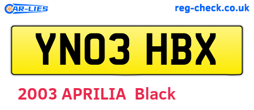 YN03HBX are the vehicle registration plates.