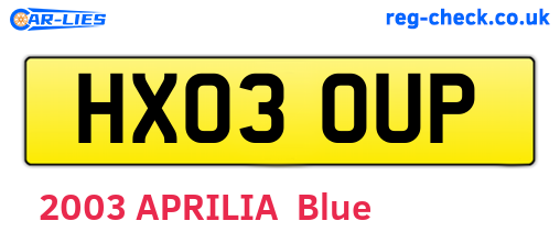 HX03OUP are the vehicle registration plates.