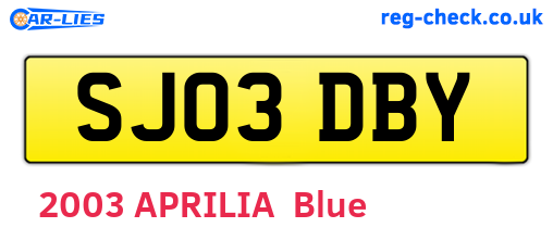 SJ03DBY are the vehicle registration plates.