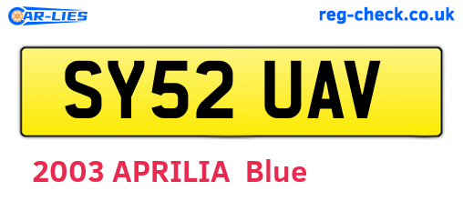 SY52UAV are the vehicle registration plates.