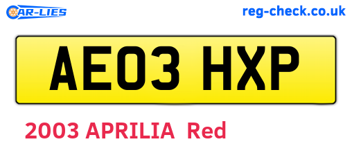 AE03HXP are the vehicle registration plates.