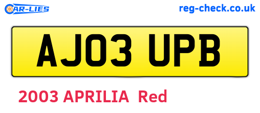 AJ03UPB are the vehicle registration plates.
