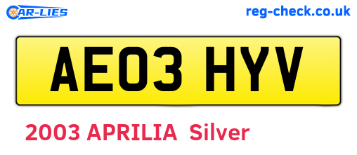 AE03HYV are the vehicle registration plates.