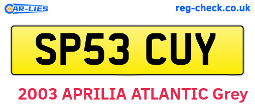 SP53CUY are the vehicle registration plates.
