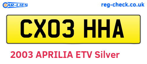 CX03HHA are the vehicle registration plates.