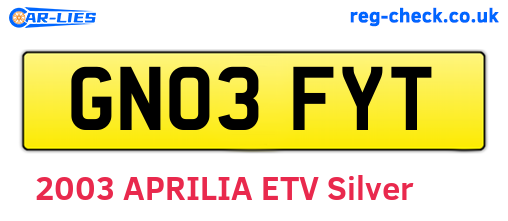 GN03FYT are the vehicle registration plates.
