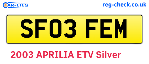 SF03FEM are the vehicle registration plates.