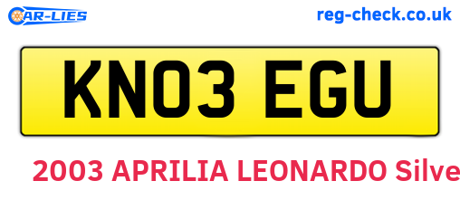 KN03EGU are the vehicle registration plates.